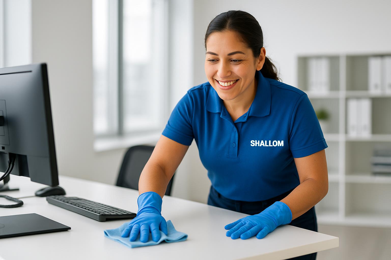 Shallom staff member providing professional office cleaning